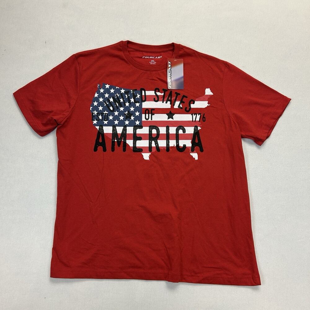 Fourcast NEW Patriotic T-shirt Men's 2XL United States of America Red White Blue